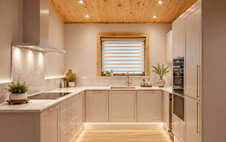 Minimalist Scandinavian kitchen with warm accents